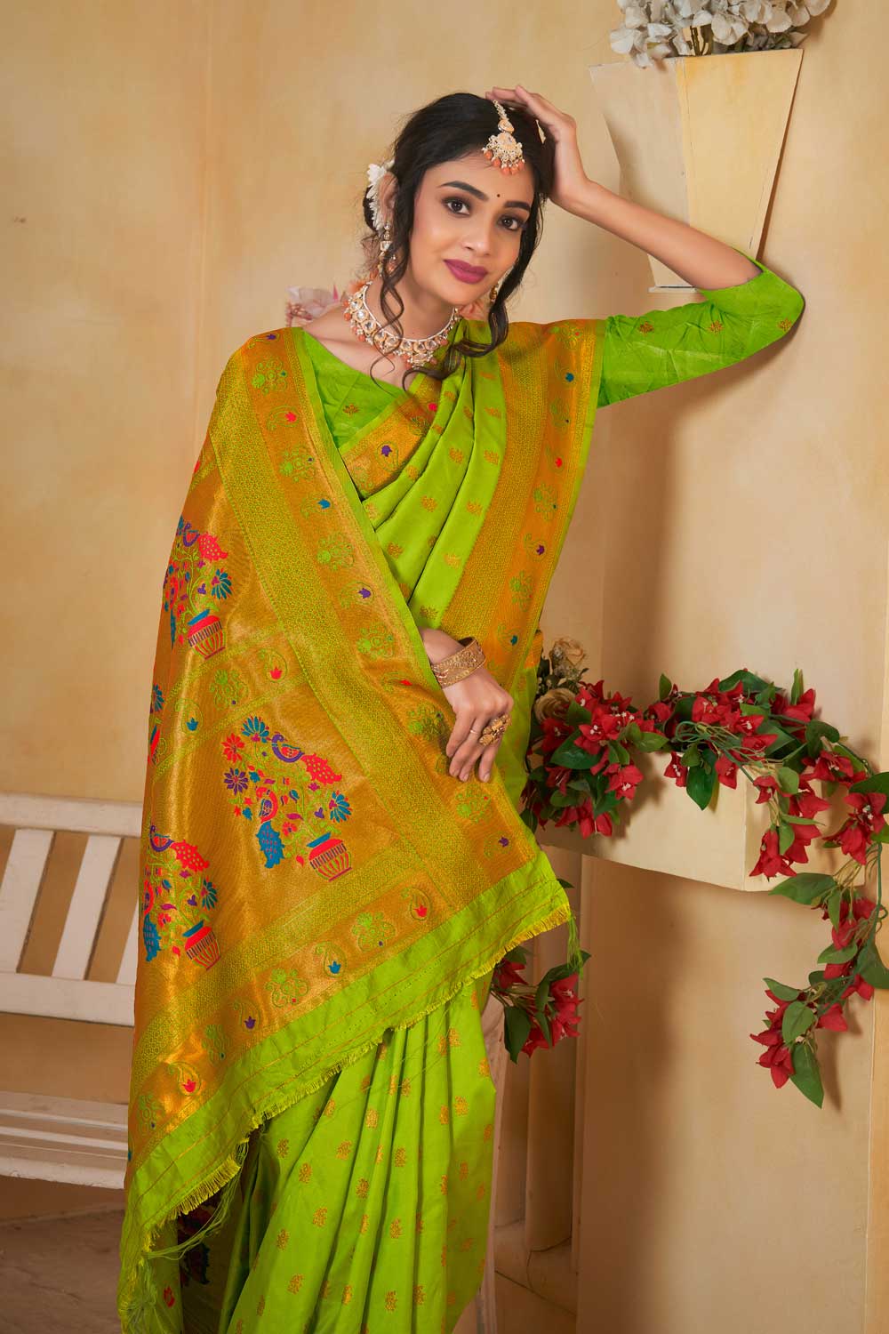 Lovely Light Green Color Fancy Pallu and Border Work Paithani Silk Saree | Buy Online India