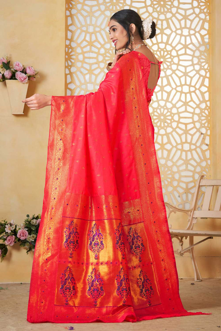 Peach Color Paithani Silk Stunning Saree For Festive
