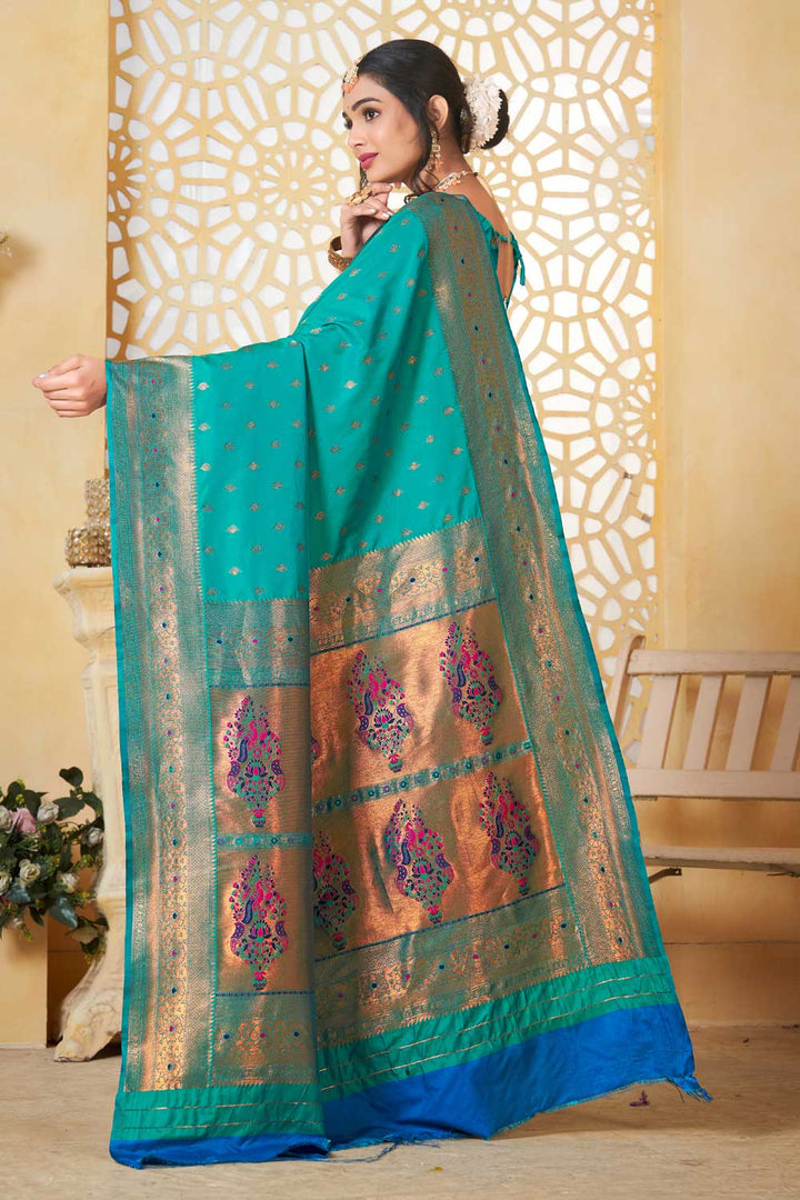 Incredible Traditional Paithani Silk Sea Green Color Saree