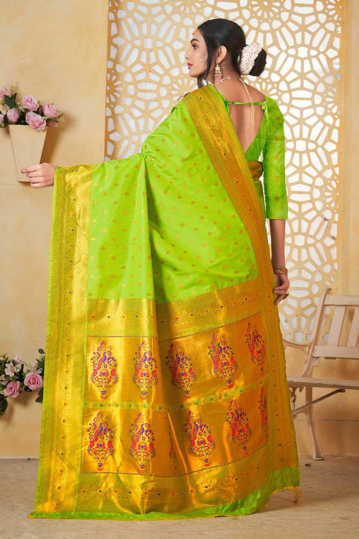 Tempting Paithani Silk Light Green Color Festive Look Saree