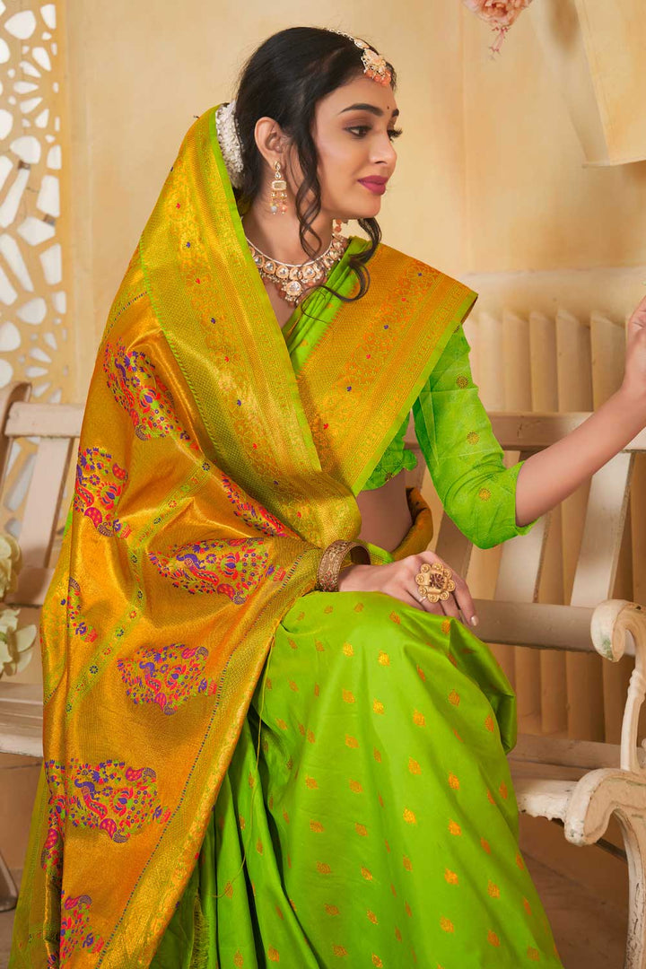 Tempting Paithani Silk Light Green Color Festive Look Saree