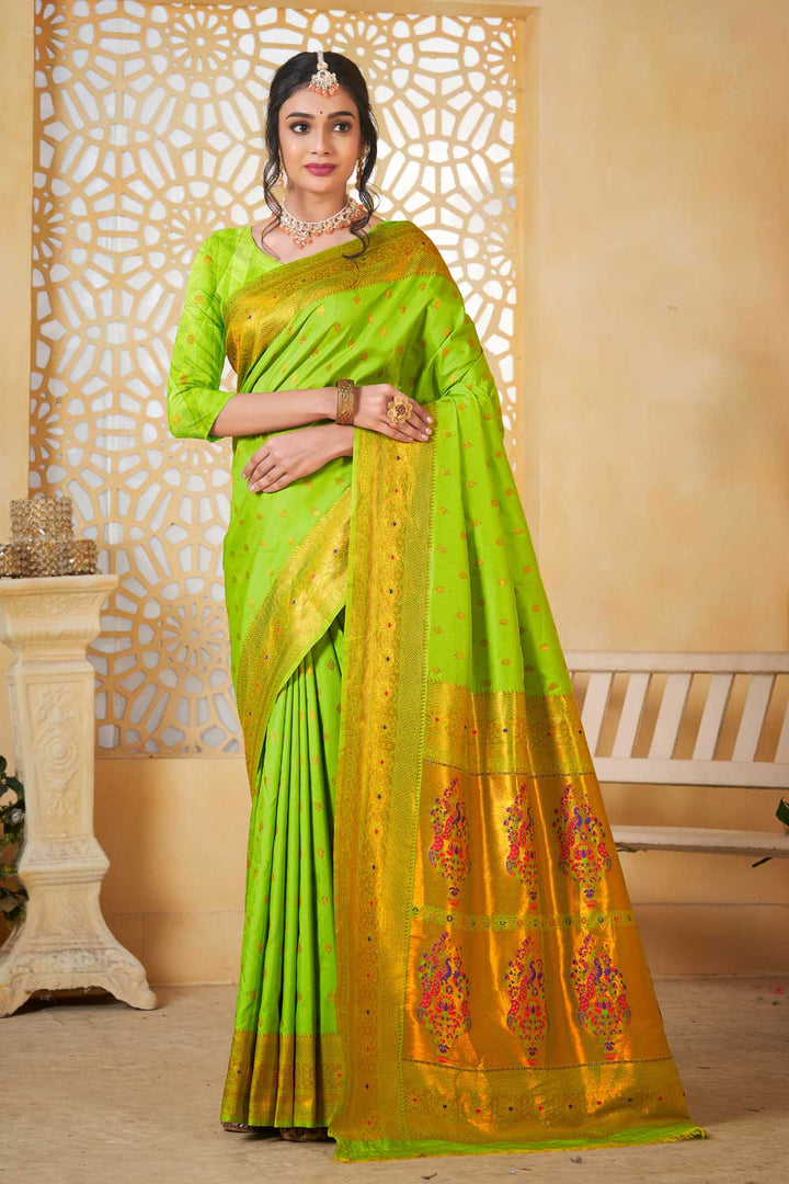 Tempting Paithani Silk Light Green Color Festive Look Saree