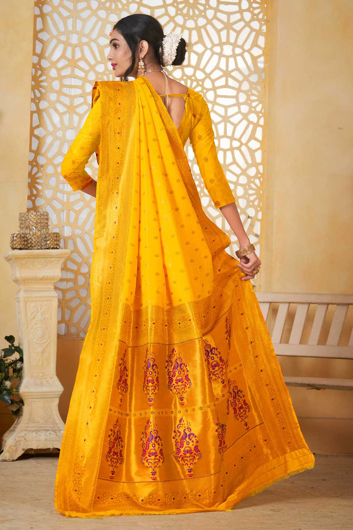 Festive Wear Paithani Silk Yellow Color Delicate Saree