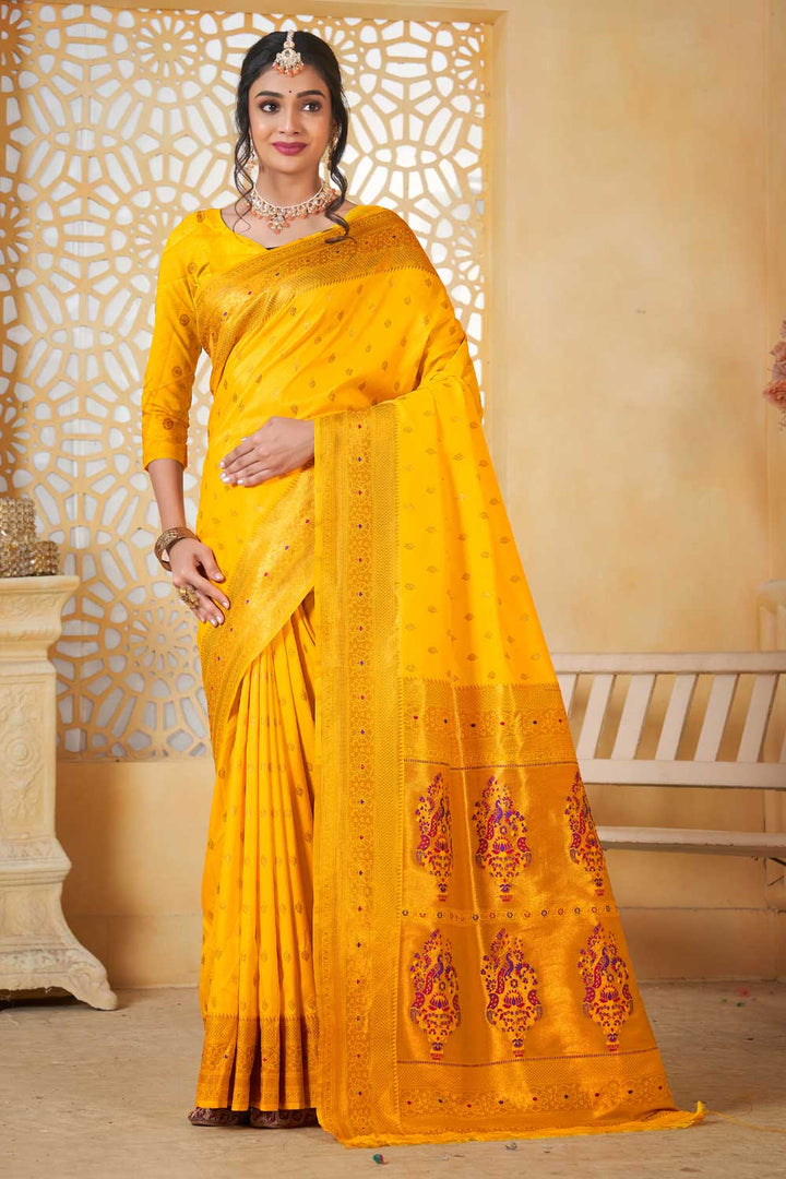 Festive Wear Paithani Silk Yellow Color Delicate Saree