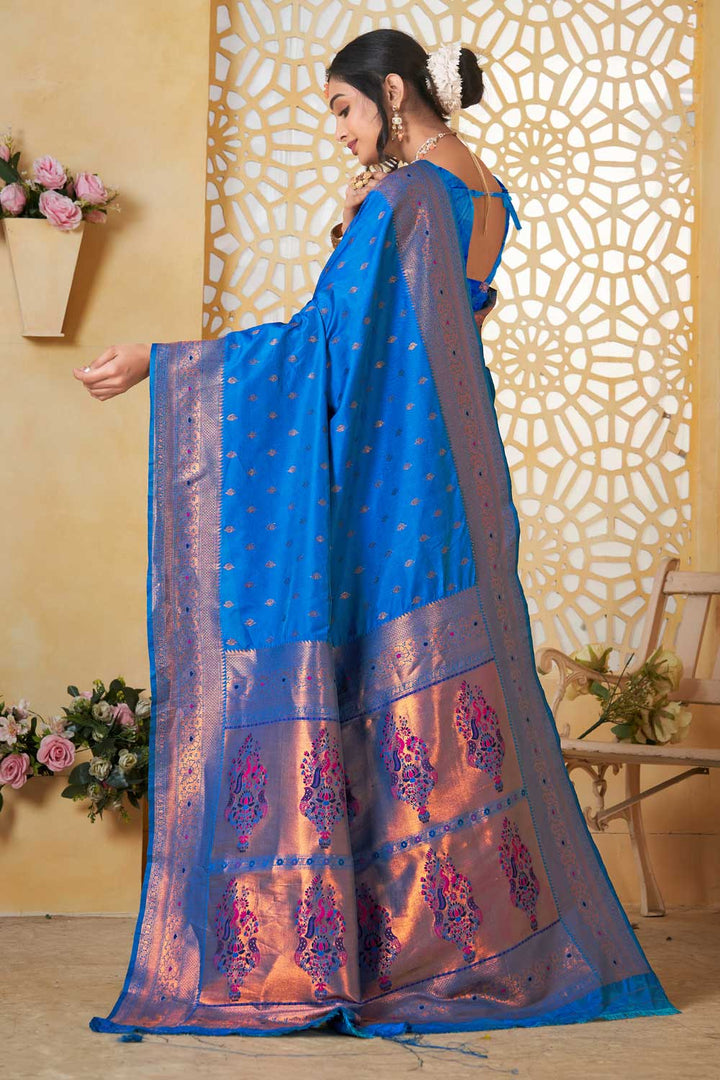 Engaging Festive Style Blue Color Paithani Silk Saree