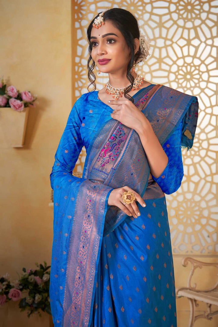 Engaging Festive Style Blue Color Paithani Silk Saree