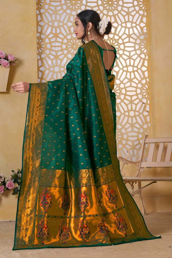 Amazing Festive Look Green Color Paithani Silk Saree