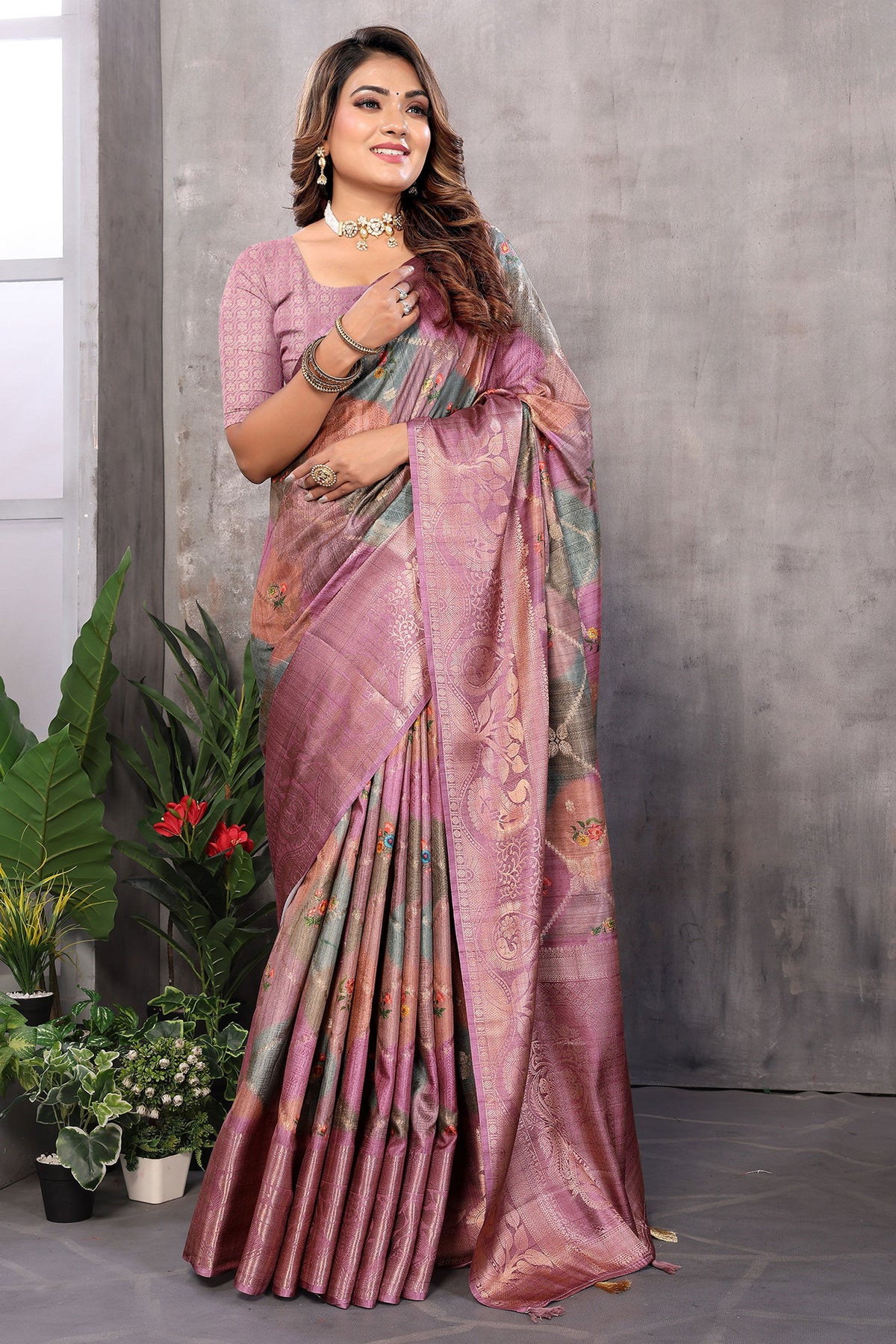 Purple Color Jacquard Fabric Coveted Digital Printed Saree