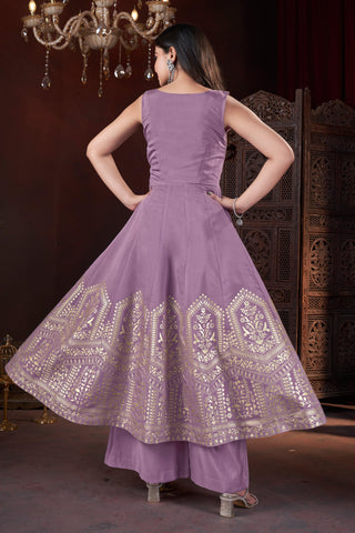 Lavender Color Art Silk Foil Print Readymade Palazzo Salwar Suit