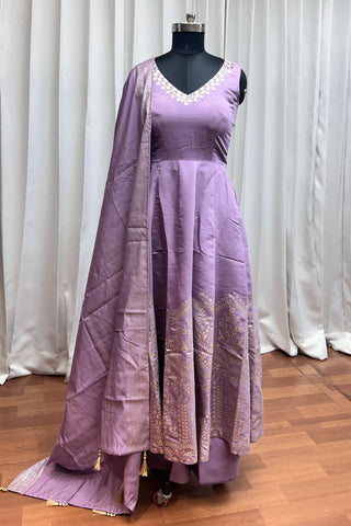 Lavender Color Art Silk Foil Print Readymade Palazzo Salwar Suit