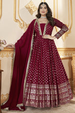 Load image into Gallery viewer, Red Color Foil Printed Readymade Gown With Dupatta
