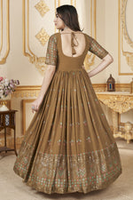 Load image into Gallery viewer, Foil Printed Mustard Color Readymade Gown With Dupatta
