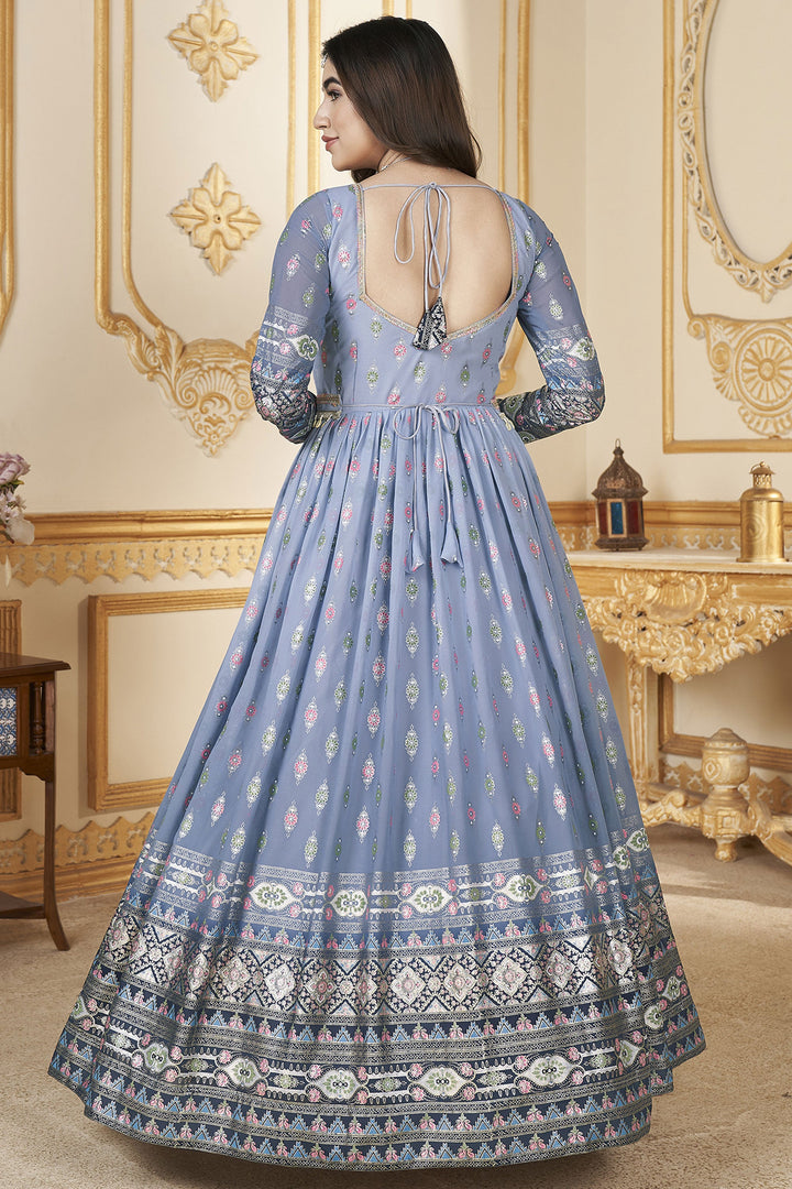 Georgette Fabric Foil Printed Readymade Gown With Dupatta