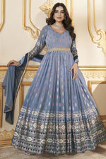 Load image into Gallery viewer, Georgette Fabric Foil Printed Readymade Gown With Dupatta

