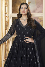 Load image into Gallery viewer, Navy Blue Color Foil Printed Readymade Gown With Dupatta
