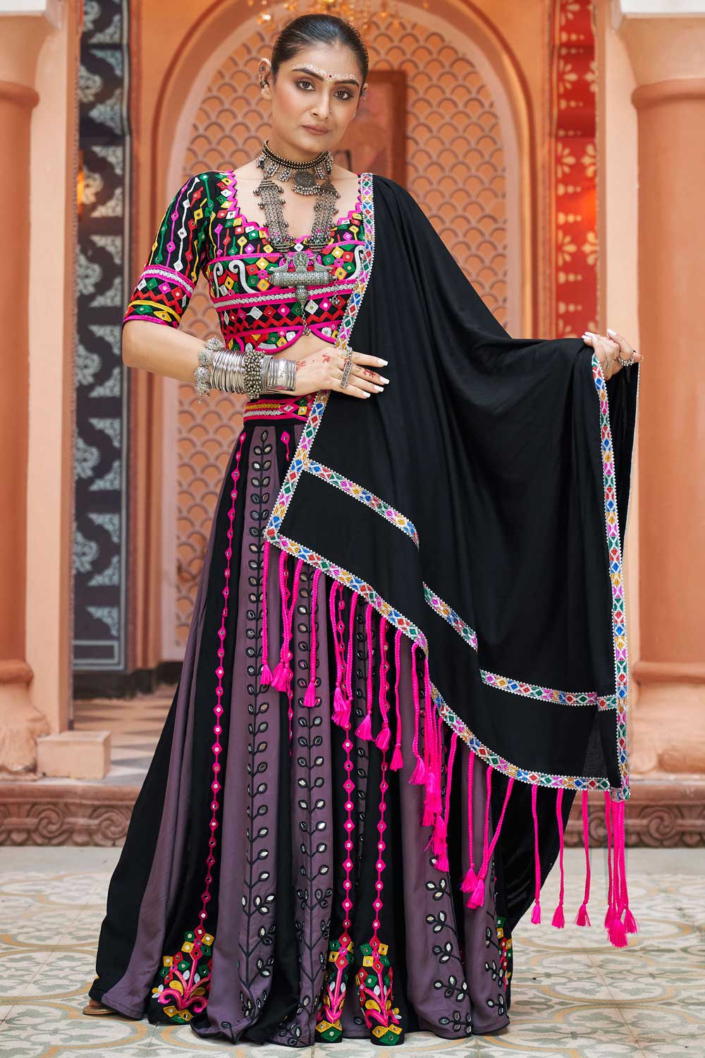 Multi Color Festive Style Rayon Fabric Chic Readymade Lehenga Choli