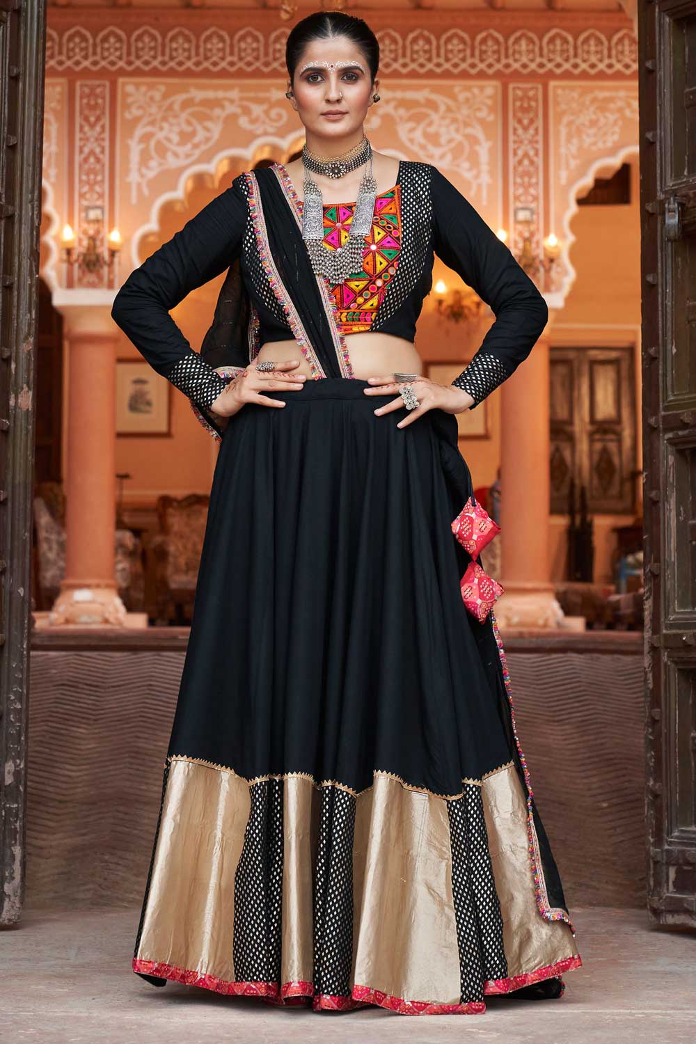 Soothing Black Color Rayon Fabric Readymade Lehenga Choli