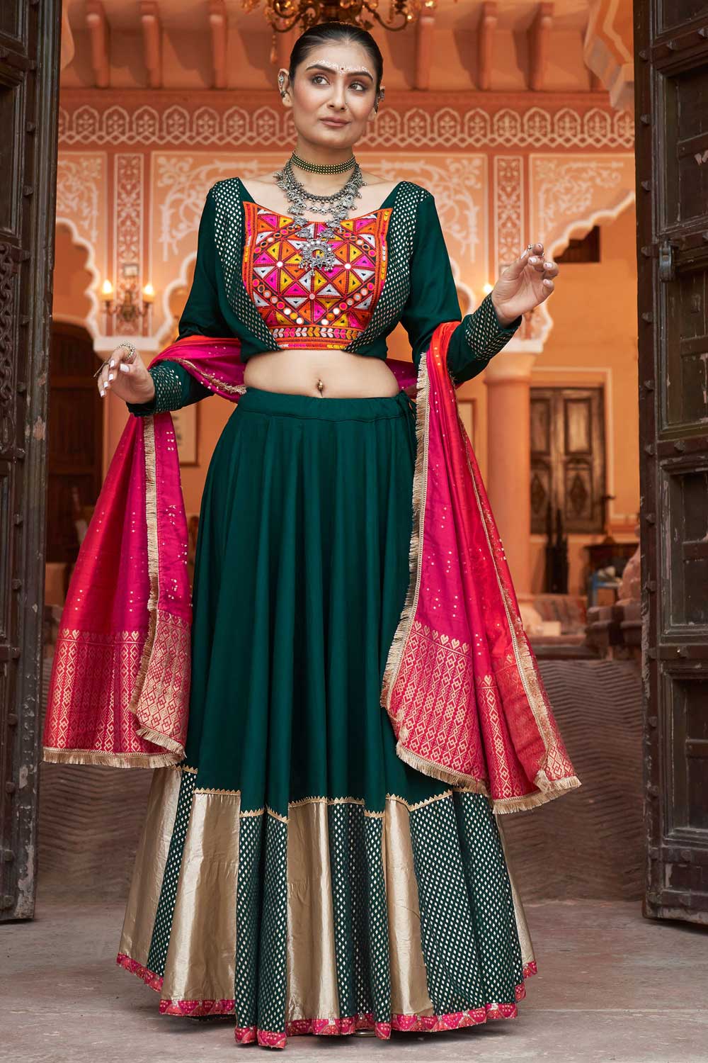 Rayon Fabric Green Color Gorgeous Readymade Lehenga Choli