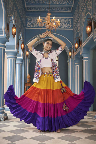 Viscose Rayon Fabric Multi Color Beatific Look Lehenga Choli With Jacket