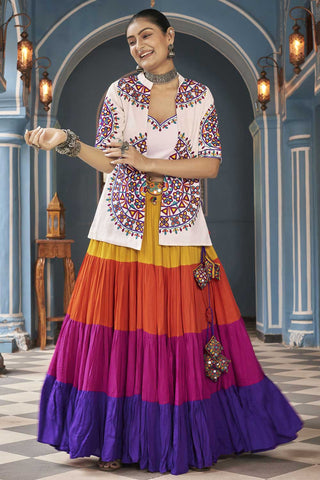 Viscose Rayon Fabric Multi Color Beatific Look Lehenga Choli With Jacket