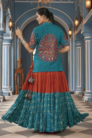 Febulous Multi Color Lehenga Choli With Jacket In Viscose Rayon Fabric