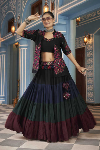 Viscose Rayon Fabric Captivating Lehenga Choli With Jacket In Multi Color