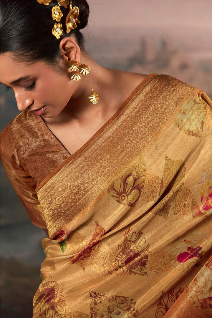 Beige Color Weaving Work Pleasant Banarsi Saree