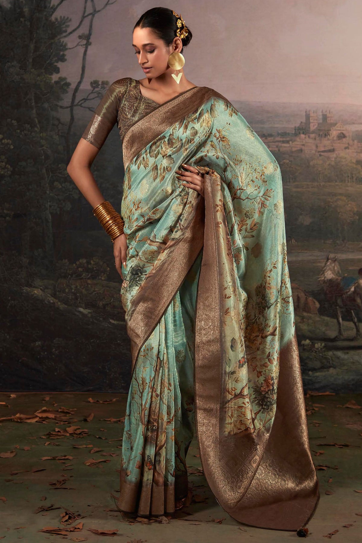 Weaving Work Soothing Banarsi Saree In Sea Green Color