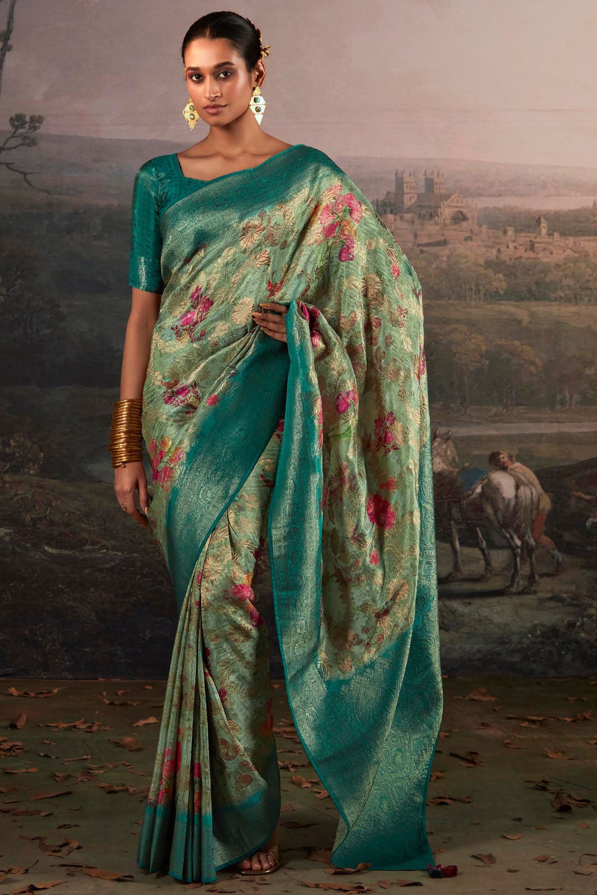 Blazing Sky Blue Color Weaving Work Banarsi Saree