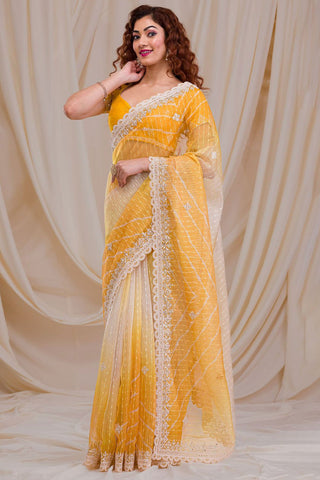 Yellow Color Fancy Work Glamorous Party Style Georgette Saree