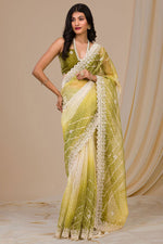 Load image into Gallery viewer, Green Color Exquisite Fancy Work Party Style Georgette Saree
