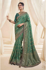 Load image into Gallery viewer, Sea Green Color Sangeet Wear Silk Fabric Incredible Saree

