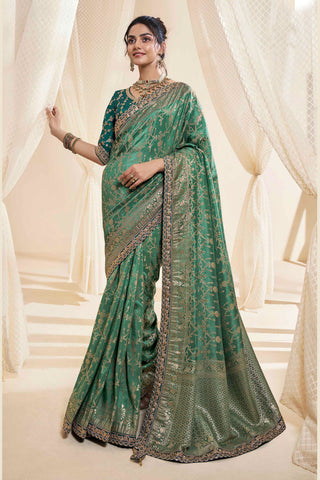 Sea Green Color Sangeet Wear Silk Fabric Incredible Saree