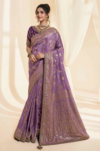 Lavender Color Sangeet Wear Silk Fabric Charismatic Saree