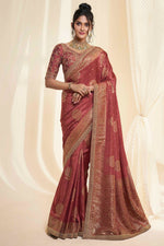 Load image into Gallery viewer, Rust Color Silk Fabric Sangeet Wear Trendy Saree
