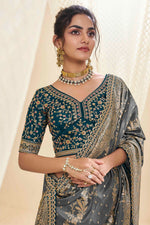 Load image into Gallery viewer, Sangeet Wear Silk Fabric Grey Color Magnificent Saree
