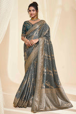 Load image into Gallery viewer, Sangeet Wear Silk Fabric Grey Color Magnificent Saree
