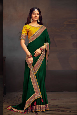 Embellished Green Color Border Work Banglori Silk Saree