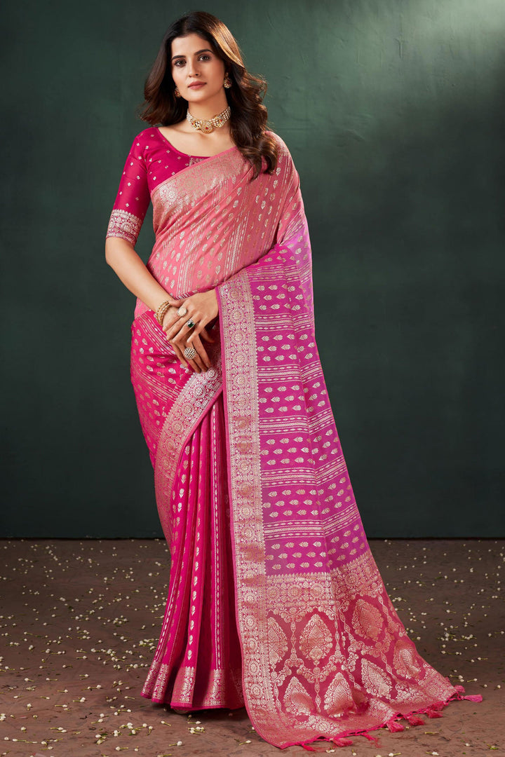 Komal Vora Embellished Pink Color Weaving Designs Silk Saree