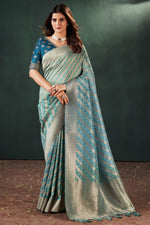 Load image into Gallery viewer, Komal Vora Sea Green Color Fascinating Weaving Designs Silk Saree
