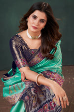 Load image into Gallery viewer, Komal Vora Ingenious Weaving Designs Sea Green Color Silk Saree
