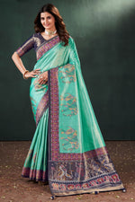 Load image into Gallery viewer, Komal Vora Ingenious Weaving Designs Sea Green Color Silk Saree

