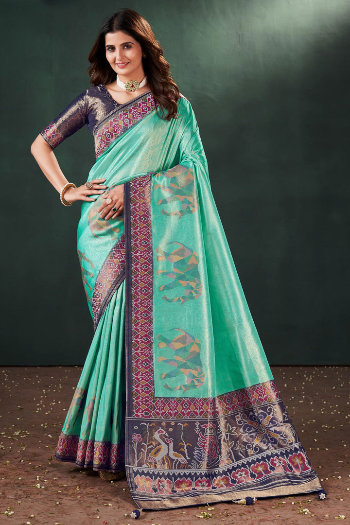 Komal Vora Ingenious Weaving Designs Sea Green Color Silk Saree