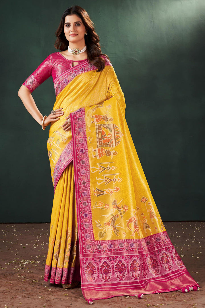 Komal Vora Phenomenal Weaving Designs Yellow Color Silk Saree