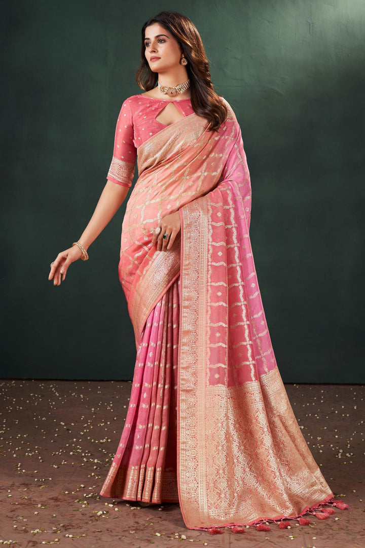 Komal Vora Peach Color Gorgeous Weaving Designs Silk Saree