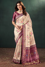 Load image into Gallery viewer, Komal Vora Cream Color Glorious Weaving Designs Silk Saree
