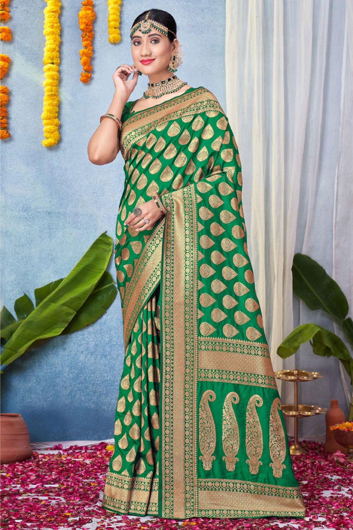 Imperial Green Color Art Silk Fabric Saree In Function Wear