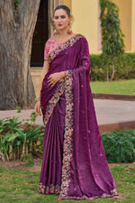 Load image into Gallery viewer, Excellent Organza Silk Fabric Purple Color Saree With Border Work
