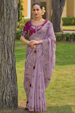 Load image into Gallery viewer, Lavender Color Border Work On Organza Silk Fabric Beatific Saree
