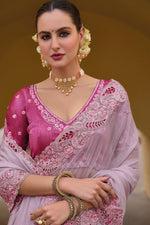 Load image into Gallery viewer, Classic Border Work On Pink Color Saree In Organza Silk Fabric
